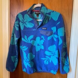 Patagonia Synchilla Fleece Pullover Women’s Sz XXL Blue Floral Snap Close